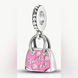 Silver & Pink Sweet Girl Dangle Bag Charm For Pandora Braclets